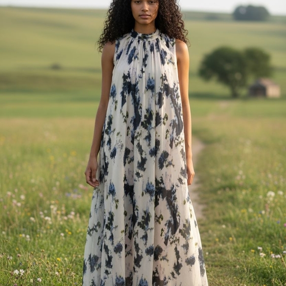 A Lady 100% Silk Maxi Sleeveless Dress - Picture 8 of 15